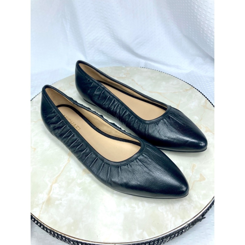 Michael Shannon Ashley Leather Pointed Toe Ballet Flats Womens 8.5 Black Shoes